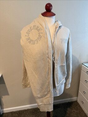 PINK Victoria's Secret Beige Zip Hoodie with Rhinestone Logo
